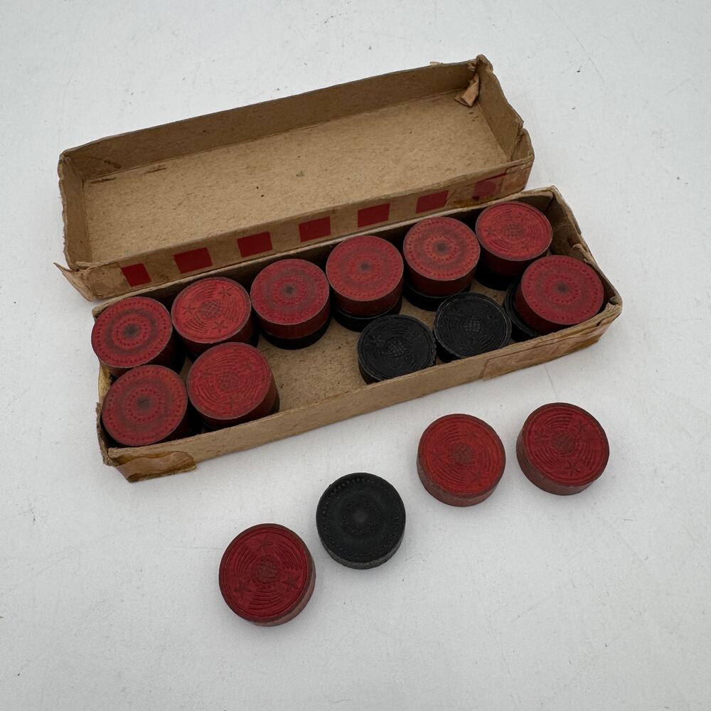 Antique Checkers in Box Wooden 1" Made in USA